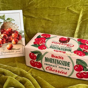 Brach&#39;s Morningside Chocolate covered Cherries empty box, vintage 1950&#39;s, Art Collectible, home decor, memorabilia, candy paper box
