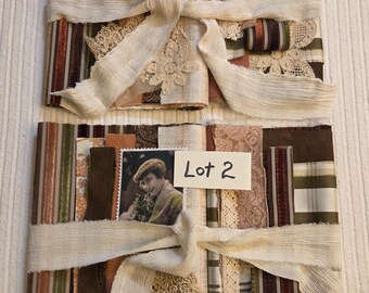 Vintage Fabric Bundle, Silk, Damask, Applique Textiles, 11 Piece