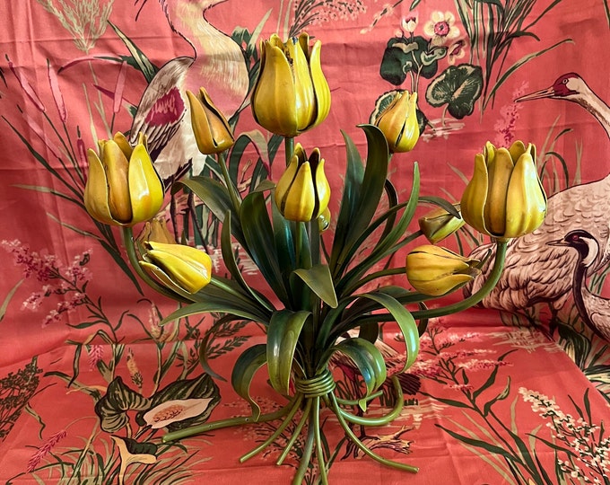 Fabulous Mid Century Tulip Candle Holder Sculpture, Painted Enamels