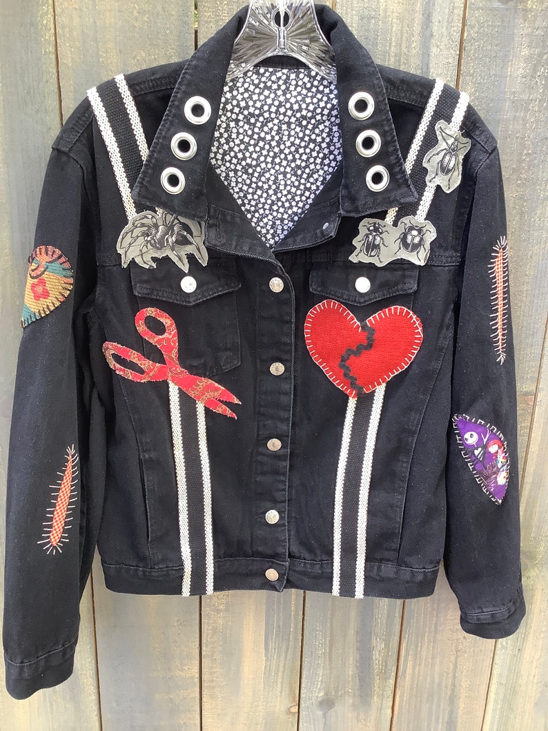 Embellished denim jacket Edward Scissorhands jacket black | Etsy