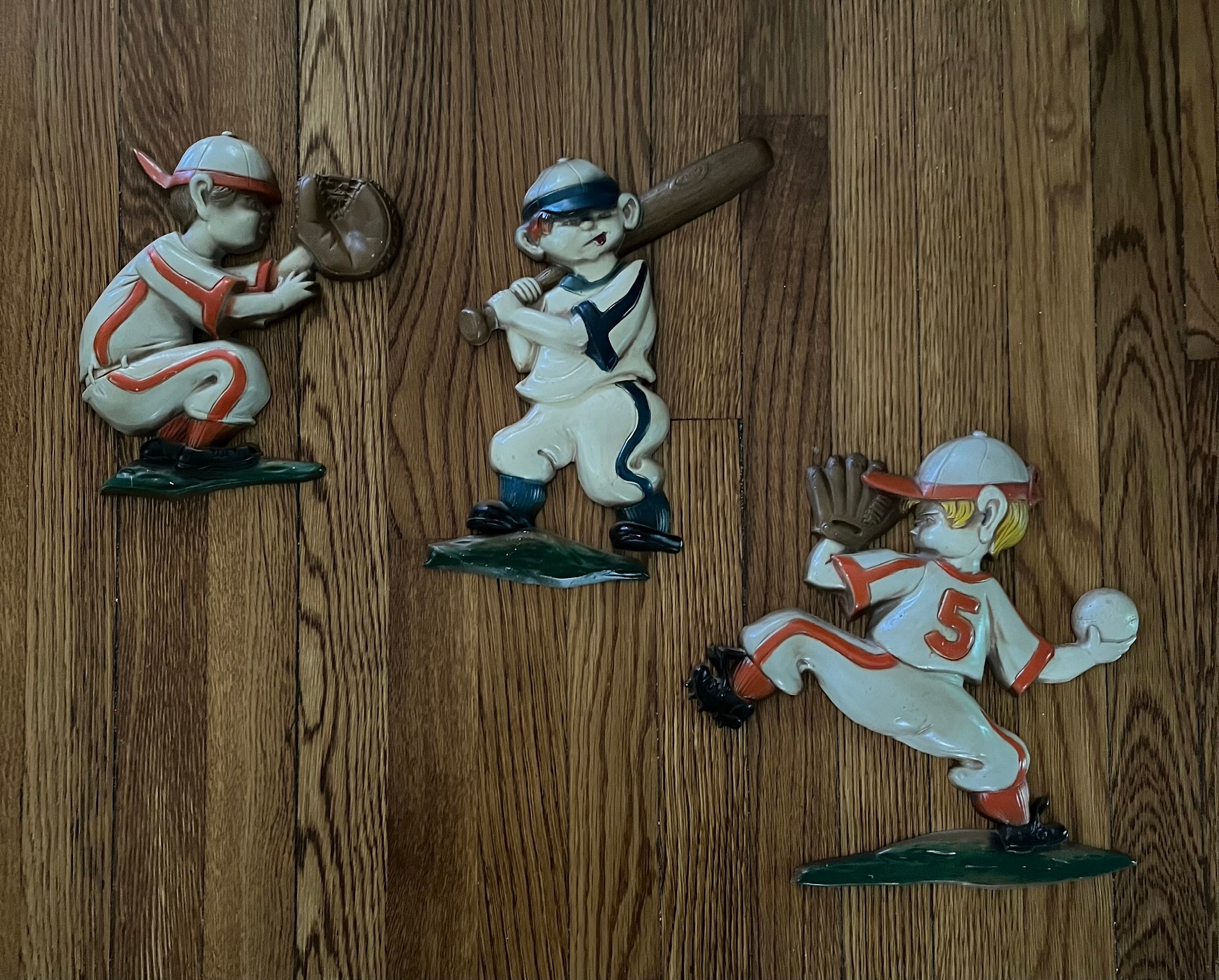 Set of 3 Sexton Diecast Baseball Boys, 1970 Plaques, Art