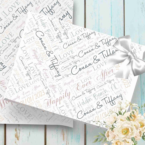 Personalized Wedding Gift Wrap with Name Date Location and colors Anniversary Bridal Shower