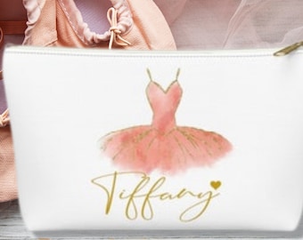 Ballerina personalized makeup bag gift for dancer, Dance recital travel tote