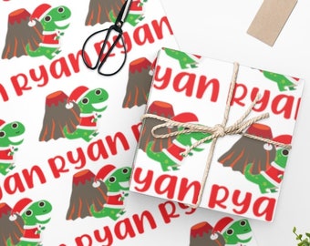 Personalize Christmas wrapping paper dinosaur design, Name gift wrap, Dinosaur wrapping paper