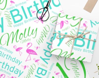 Custom gift wrap Flamingo design, Tropical wrapping paper with name, personalized wrapping paper role