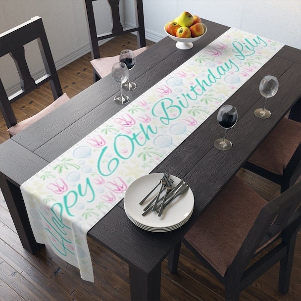 Personalize happy birthday party decoration table runner beach theme