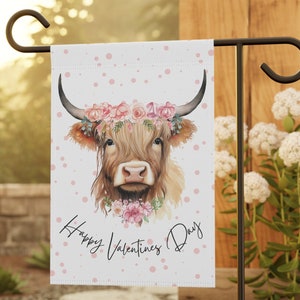 Highland Cow Valentine Garden Flag