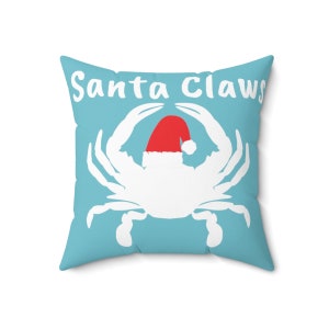 Coastal Beach Christmas decoration, Christmas pillow, Valentines day pillow, Crab Santa Claws, Farmhouse style