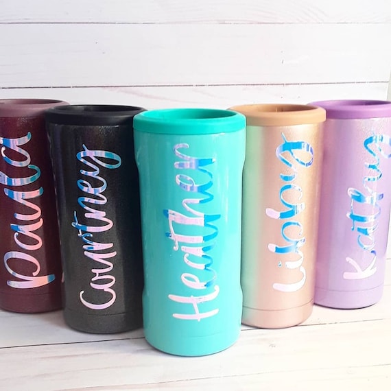 Brumate Hopsulator Slim Can Cooler Tumbler 12 oz Drink Holder Glitter Aqua