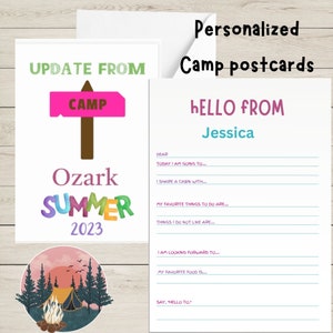 Sleep away camp personalize fill in the blank postcards for camper to send from camp