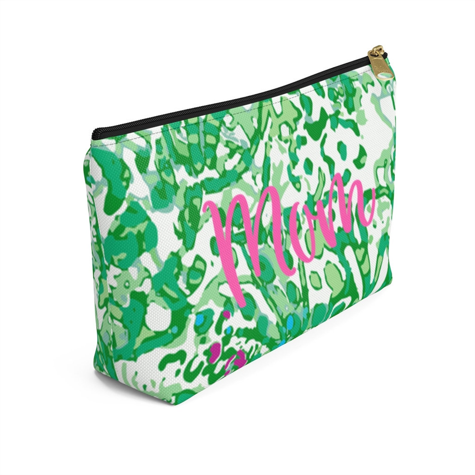 Personalize cosmetic bag in preppy green tropical travel bag Etsy