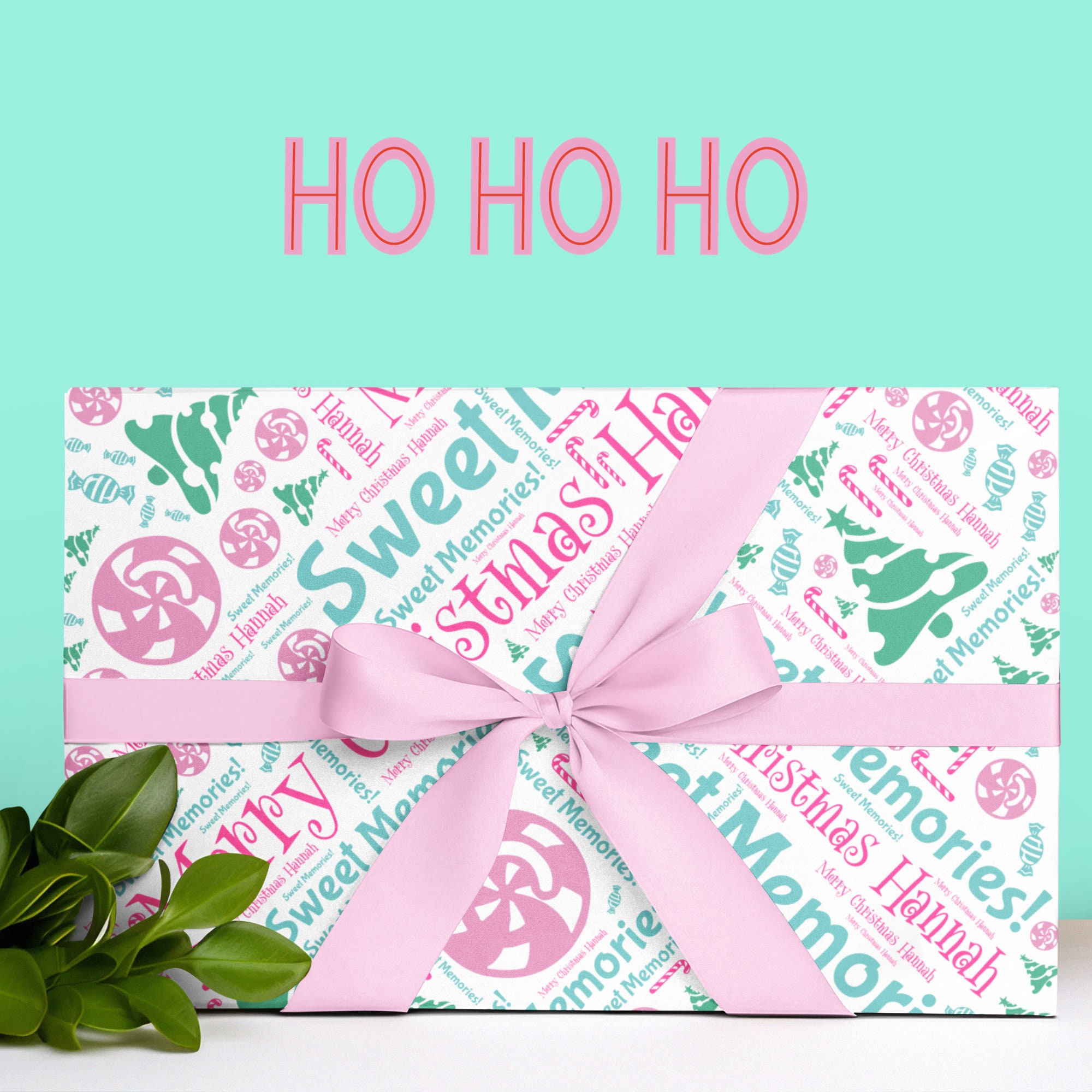 Candy Cane Christmas Personalized Wrapping Paper - PASTEL PINK