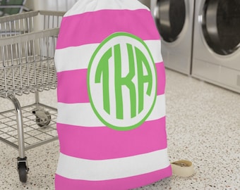 Monogram personalized laundry bag, Summer camp bag for dirty clothes, highschool graduation college gift or sports gift bag