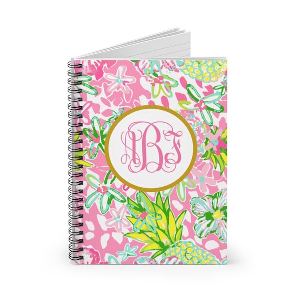 Monogram Spiral Notebook Lined, Custom Notebook, Personalized notebook,Small Notebooks,Bridesmaid Gifts, preppy pineapple