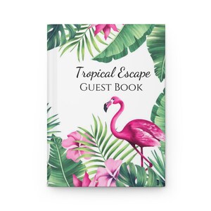 Vacation rental guest book tropical coastal beach flamingo design