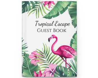 Vacation rental guest book tropical coastal beach flamingo design