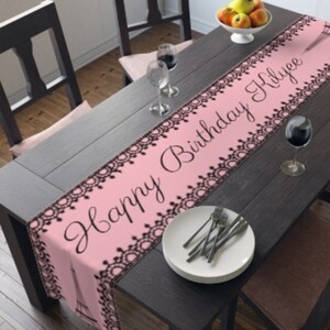 Paris theme personalize birthday party decor table runner, Happy birthday name decoration