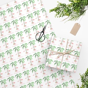 Wrapping paper, Beach Christmas, Flamingo Palm Trees, Coastal Christmas