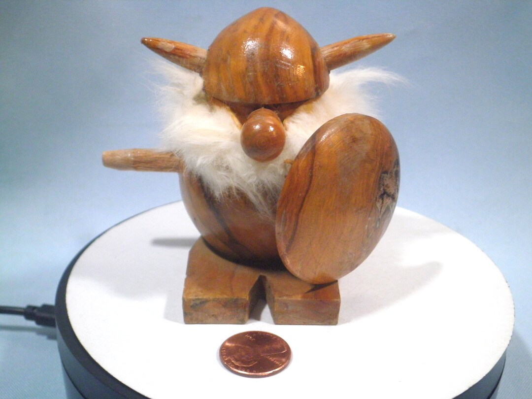 Vintage Wooden Viking Warrior Figurine Handmade Etsy