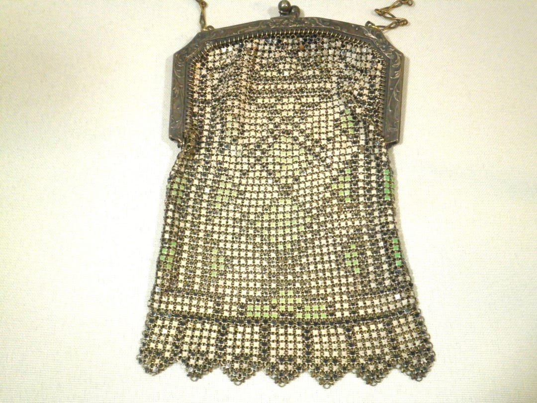 1920's Hand Beaded Deco Fan Wristlet Evening Purse - Black Aurora
