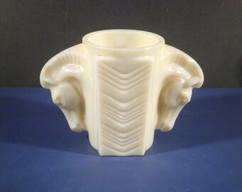 Vintage 1930s Art Deco Milk Glass Double Horsehead Vase MacBeth-Evans