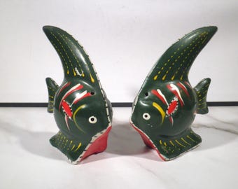 Vintage Mid-Century Kissing Angel Fish Salt and Pepper Shakers Set