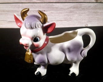 Vintage mid-century ceramic "Elsie the Purple Cow" creamer pitcher
