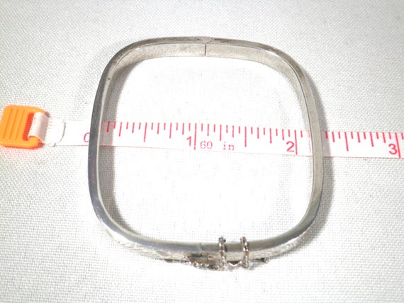 Vintage Squarish Solid Sterling Silver Bangle Eng… - image 5