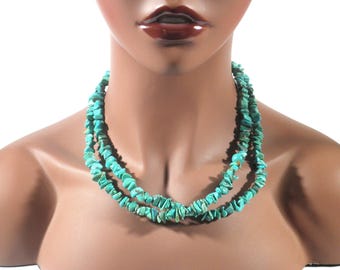 Vintage Relios Pollack Turquoise Bead Sterling Silver Double-strand Necklace