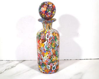Vintage Murano Millefiori Satin Glass Bottle with Stopper