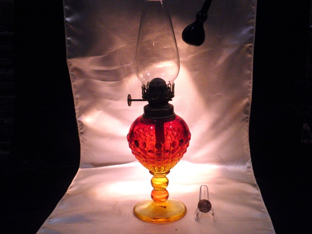 Amberina Glass Hobnail Small Oil Lamp Etsy