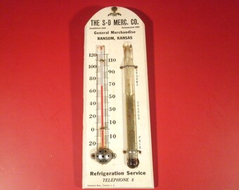 Vintage S-D Merchandise Co. Advertising Barometer & Thermometer, Ransom, KS