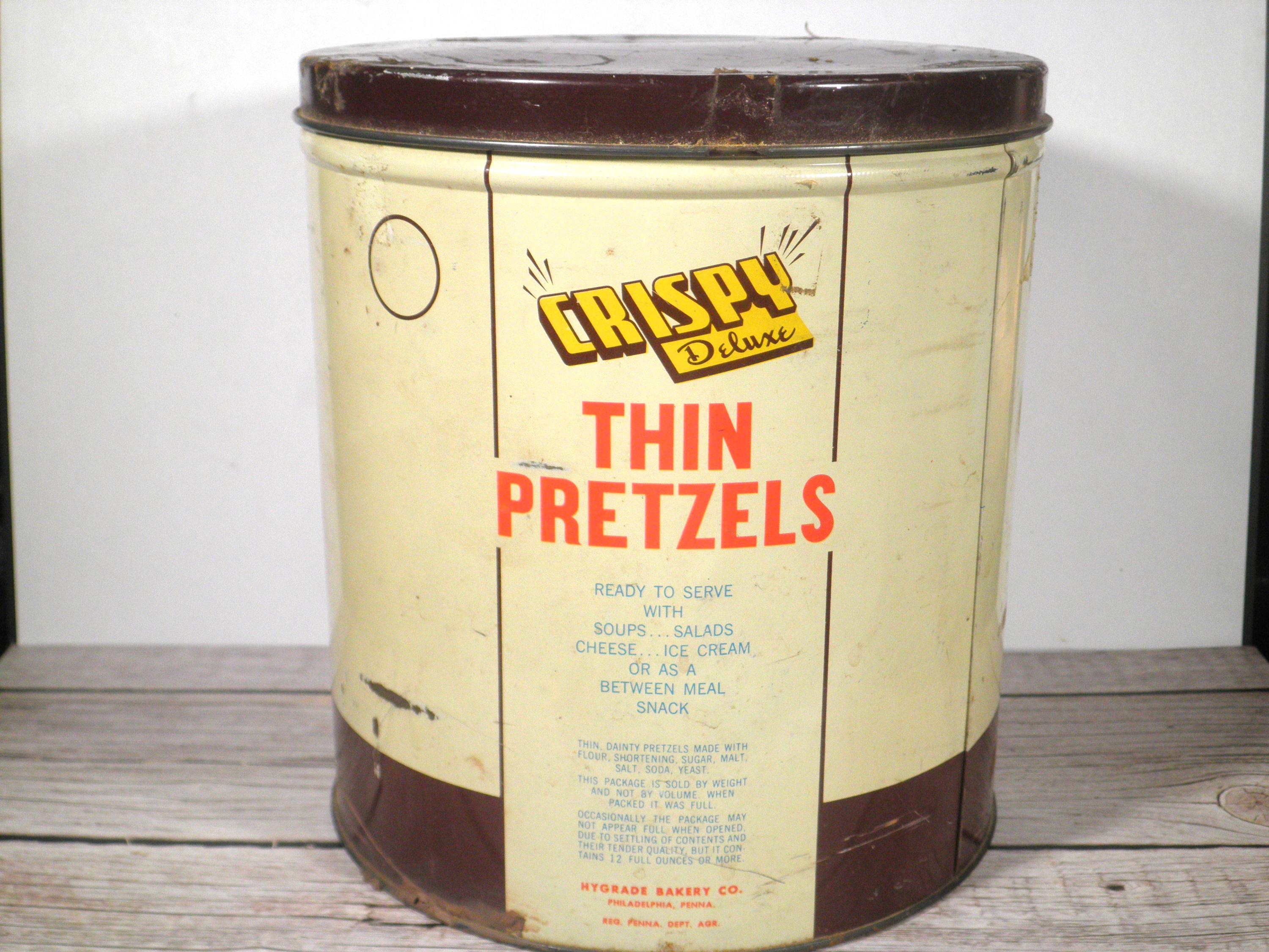 Billy's Pretzels アンティーク缶 1931年 Vintage Mid-century Crispy Deluxe Thin Pretzel Tin by Hygrade