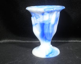 Vintage Akro Agate Blue Slag Glass Hand Toothpick Holder