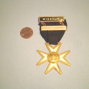 Masonic Knights Templar Hugh De Payens #4 Maltese Cross Medal Pin - Missouri