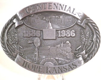 Hope Kansas Centennial Belt Buckle 1886-1986