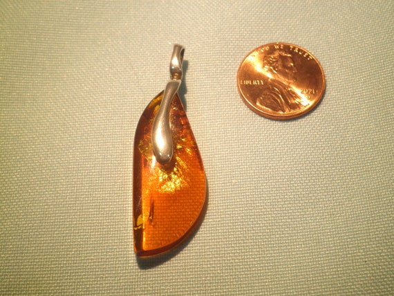 Vintage Amber and Sterling Silver Pendant - image 2