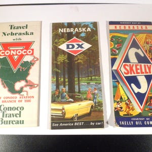 Vintage Nebraska Folding Road Maps Selection Group - Conoco, Skelly, and DX