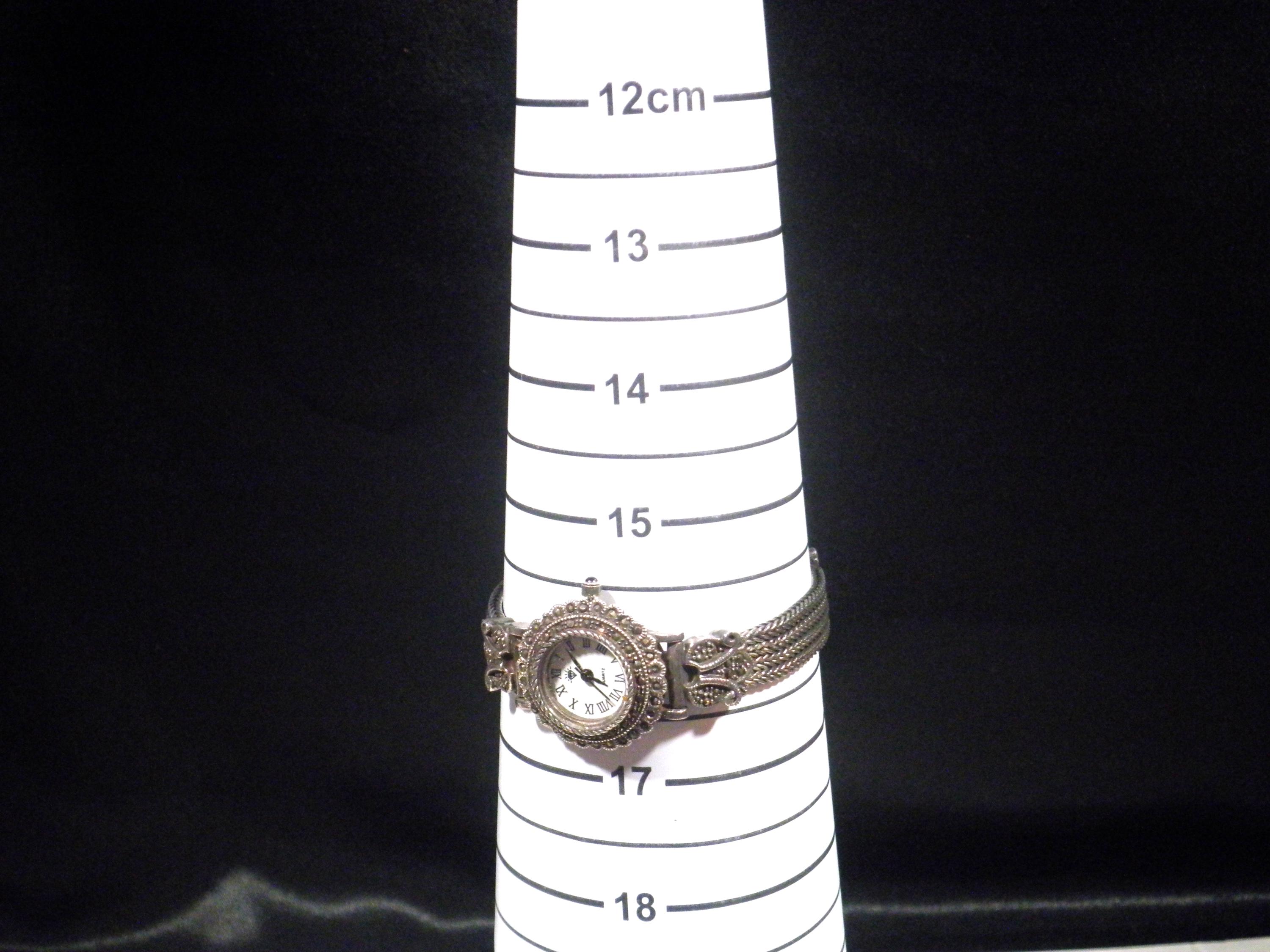 Vintage Marcasite Ladies Watch: 1920s Diamond Quartz Sterling Silver Bracelet Vintage Marcasite & 925 Sterling Silver “diamond Logo  main image 2