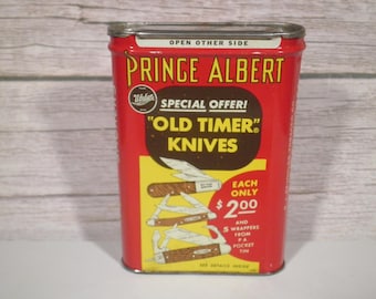 Vintage Prince Albert Crimp Cut Tobacco Pocket Tin Special Offer Old Timer Knife - EMPTY