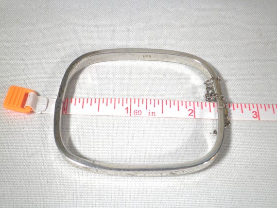 Vintage Squarish Solid Sterling Silver Bangle Eng… - image 4
