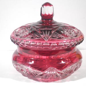 Vintage Red Cut-to-Clear Crystal Covered Bowl Dish