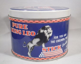 Vintage King Leo Candy Stick Tin Can - Empty