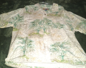 Vintage Havanan Jacks Cafe Men's Palms Hawaiian 100% Silk Shirt XXL Short Sleeve