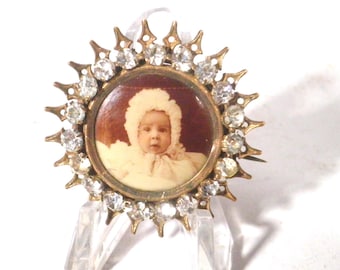 Antique Baby Mourning Pin with Rhinestones - Western Button Company, Denver, Colorado