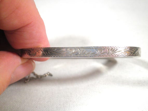 Vintage Squarish Solid Sterling Silver Bangle Eng… - image 2