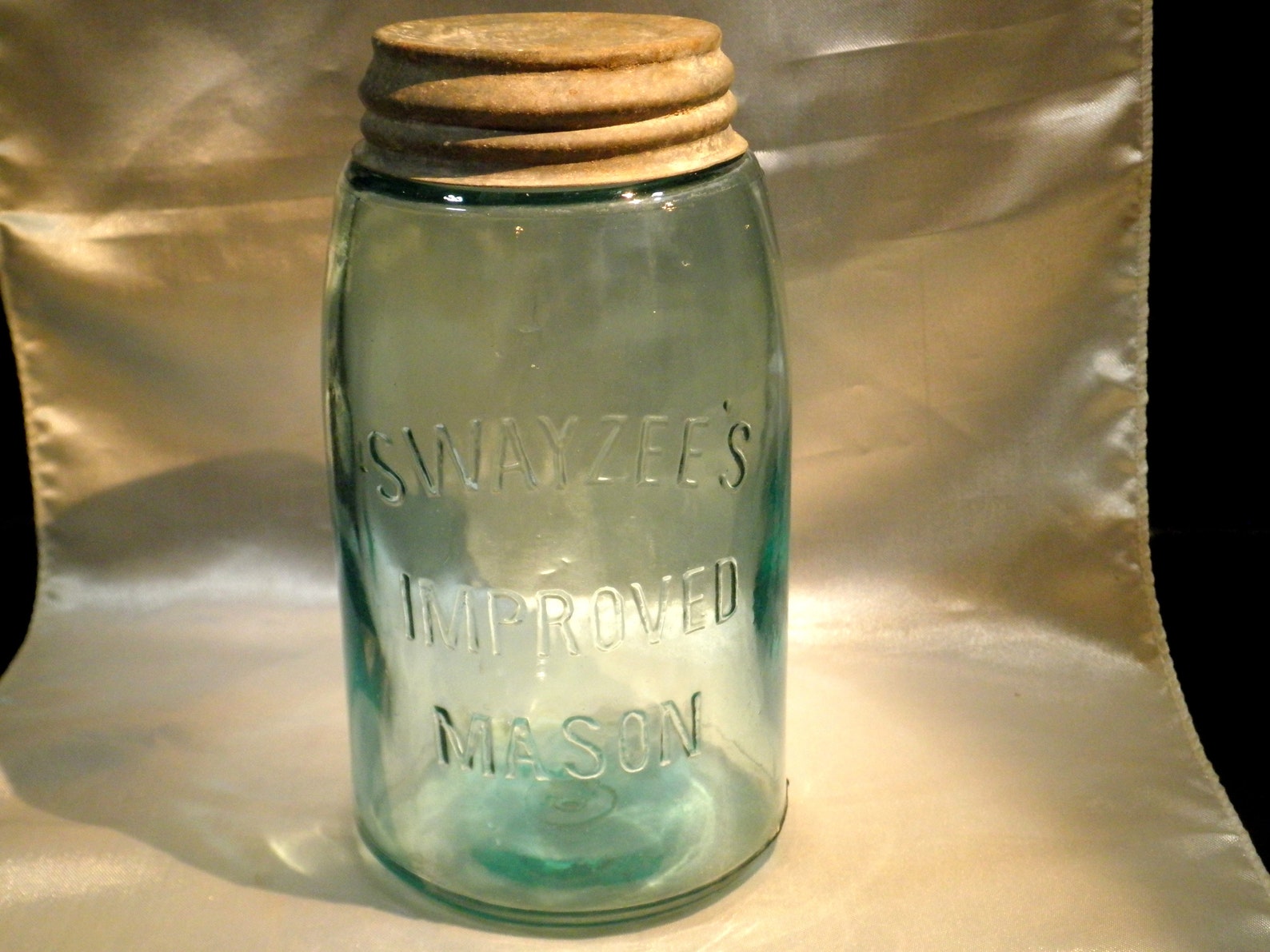 Swayzee's Improved Mason AquaBlue Quart Jar With Zinc Lid Etsy