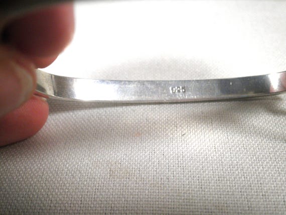 Vintage Squarish Solid Sterling Silver Bangle Eng… - image 6