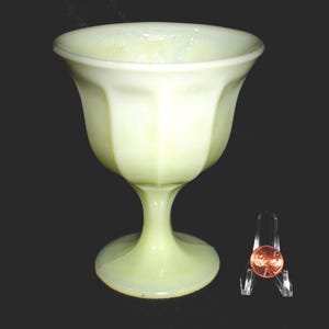 Fenton Vaseline Custard Glass Strawberry Pattern Compote