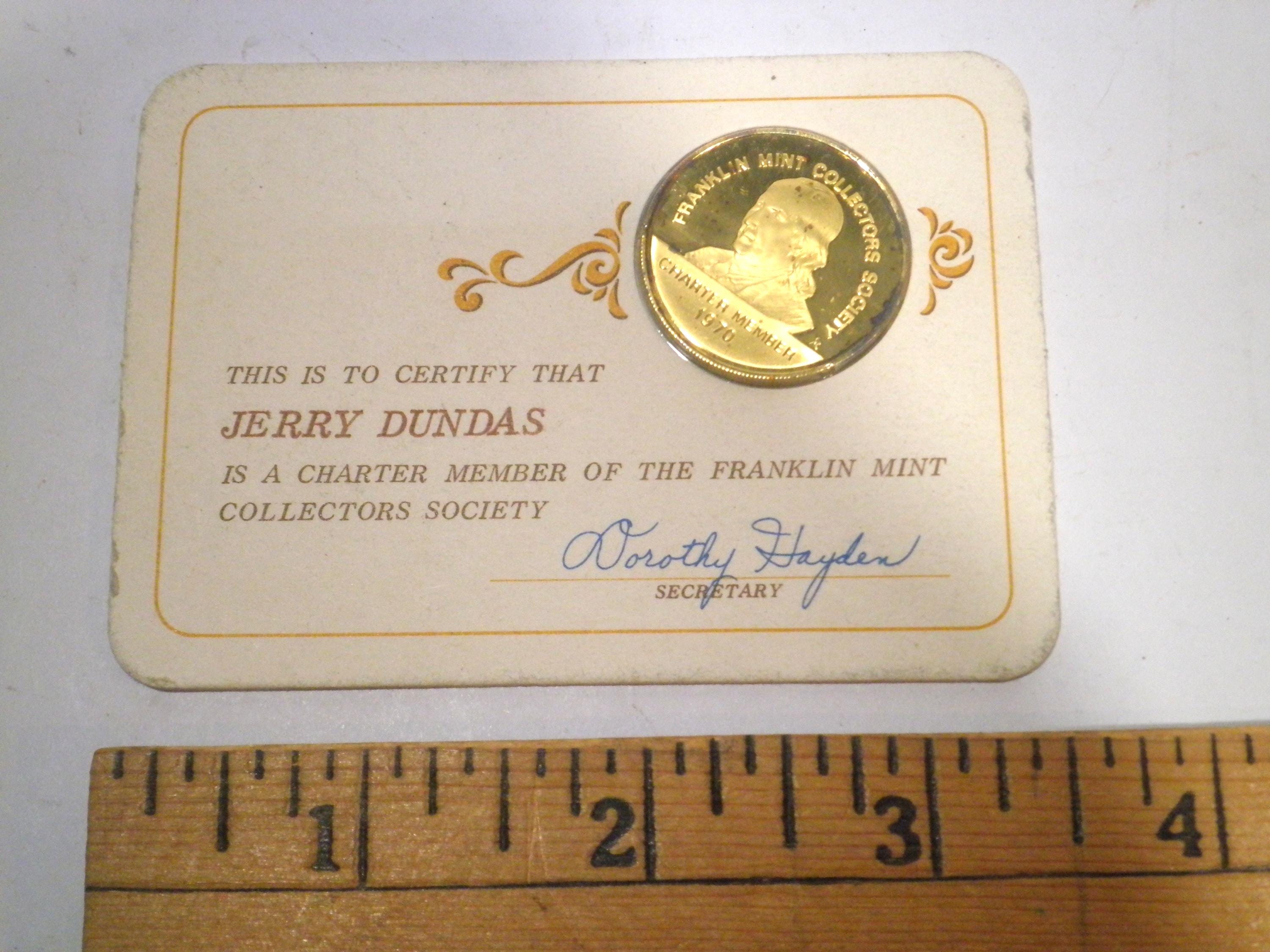 1970 Charter Member Franklin Mint Gold on Proof Sterling Token